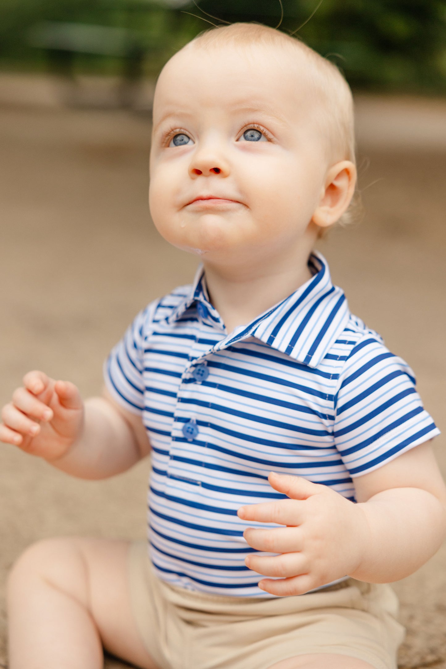 Alternating Blue Stripes Polo Onesie (FINAL SALE)